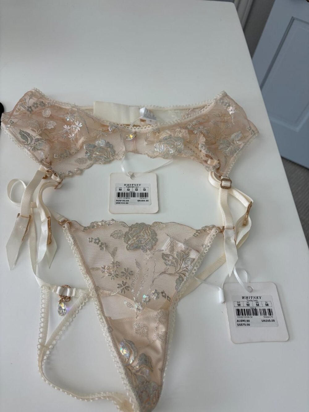 Honey Birdette Whitney Ivory Garter Belt and Thong